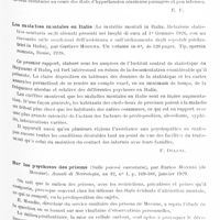 0903 - Page 833 - Analyses. Bibliographie. Recherches expérimentales et cliniques sur la tension du liquide céphalo-rachidien, par Raymond Sorel. Thèse de Toulouse, 1928... / Les maladies en Italie (Le malattie mentali in Italia. Relazione statistico-sanitaria sugli alienati presenti nei luoghi di cura al 1° Gennaio 1926, con un riassunto sulle condizioni dell'assistenza e sull'ordinamento degli ospedali psichiatrici in Italia), par Gustavo Modena... Tip. operaia romana, Rome, 1928 / Sur les psychoses des prisons (Sulle psicosi carcerarie), par Enrico Mondio... Annali di Nevrologia...