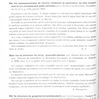 0904 - Page 834 - Analyses. Neurologie. Études générales. Anatomie. Sur les communications de l'écorce cérébrale, en particulier du lobe frontal, avec le néo-striatum et le paléo-striatum, par L. Coenen... Encéphale... / Note sur la structure du corps genouillé externe, par Ramon Pellicer Taboada. Travaux du laboratoire de recherches biologiques de l'Université de Madrid... / Sur la structure du ganglion interpédonculaire, par Luis Calderon, Travaux du laboratoire de recherches biologiques de l'Université de Madrid...