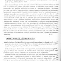 0932 - Page 862 - Analyses. Neurologie. Études spéciales. Glandes à sécrétion interne et syndromes glandulaires. Contribution à l'étude de l'action thérapeutique de l'irradiation de la région surrénale dans l'hypertension artérielle et dans les artérites oblitérantes, par L. Langeron et R. Desplats. Presse médicale... / Le dysgénitalisme d'origine splénique. Etude clinique, critique et expérimentale de la corrélation entre la rate et la glande génitale, par Alexandre Radossavlyevitch et Alexandre Kostitch... Revue française d'endocrinologie... / Infections et intoxications. Manifestations pluriglandulaires au cours d'une colique de plomb, par L. Laederich et G. Poumeau-Delille. Bulletins et mémoires de la Société médicale des hôpitaux de Paris... / Les troubles endocriniens dans les psychopathies de l'enfance et de l'adolescence. Leurs rapports avec l'hérédo-syphilis, par Drouet et Hamel. Revue française d'endocrinologie...