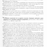 0933 - Page 863 - Analyses. Neurologie. Études spéciales. Infections et intoxications. Les troubles endocriniens dans les psychopathies de l'enfance et de l'adolescence. Leurs rapports avec l'hérédo-syphilis, par Drouet et Hamel. Revue française d'endocrinologie... / Les reliquats cicatriciels de la syphilis viscérale. Epilepsie résiduelle après guérison de la paralysie générale progressive, par Gougerot. Paris médical...