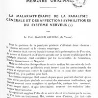 0959 - Page 889 - Mémoire original. La malariathérapie de la paralysie générale et des affections syphilitiques du système nerveux, par le Prof. Wagner Jauregg...