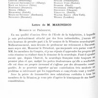 0972 - Page 902 - Xe Réunion neurologique internationale annuelle. 3-6 juin 1929. Lettre de M. Marinesco