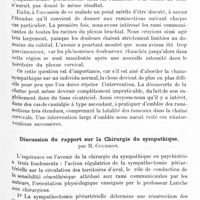 1161 - Page 1091 - Xe Réunion neurologique internationale annuelle. 3-6 juin 1929. Séance du mercredi 5 juin. Névrite avec causalgie du plexus brachial consécutive à une blessure de guerre. Amélioration après intervention sur le sympathique cervical, par MM. D. Petit-Dutaillis, Blamoutier et Noel Peron / Discussion du rapport sur la chirurgie du sympathique, par M. Courbon