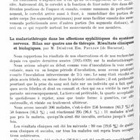 1235 - Page 1166 - Société de neurologie de Paris. Séance du 6 juin 1929. L'homme debout. Sur la fonction de fixité du cervelet, par M. Noica... / La malariathérapie dans les affections syphilitiques du système nerveux. Bilan sur quatre ans de thérapie. Résultats cliniques et biologiques, par M. Démètre Em. Paulian...