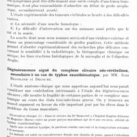 1294 - Page 1225 - Société de neurologie de Paris. Séance du 30 mai 1929. Communications et présentations. Greffes cancéreuses homologues et intracérébrales chez le lapin, par MM. G. Loewy, Ivan Bertrand et V. Gonnelli (Travail de la Clinique chirurgicale de la Salpêtrière : Professeur A. Gosset) / Dégénérescence aiguë du complexe olivaire néo-cérébelleux, secondaire à un cas de typhus exanthématique, par MM. Ivan Bertrand et Decourt
