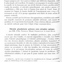 1345 - Page 1276 - Société de neurologie de Paris. Séance du 30 mai 1929. Addendum à la séance du 2 mai 1929. Notes sur la déficience du groupe « Appendeur » dans les séquelles paralytiques de poliomyélite, par M. Gabriel Bidou / Obésité glandulaire précoce avec atrophie optique, par MM. Félix Terrien, Henri Schaeffer et Jean Blum