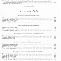0011 - Page 7 - Année 1930. Tables du tome I. IV. XIe Réunion neurologique internationale annuelle / V. Sociétés