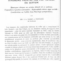 0078 - Page 26 - Mémoires originaux. Syndrome frontal pur par tumeur du septum. (Remarques cliniques sur certains éléments de ce syndrome. Trépanation et ponction ventriculaire ; hydrocéphalie interne aiguë mortelle ; considération sur l'utilité d'une neurologie postopératoire), par MM. J.-A. Barré et Fontaine...