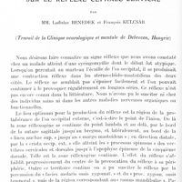 0090 - Page 38 - Mémoires originaux. Sur le réflexe céphalo-cervical, par MM. Ladislas Benedek et François Kulcsar... (Travail de la clinique neurologique et mentale de Debrecen, Hongrie)