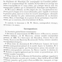 0107 - Page 55 - Société de neurologie de Paris. Séance du 9 janvier 1930. Discours de M. Lhermitte... / Correspondance / Erratum