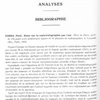 0160 - Page 108 - Analyses. Bibliographie. Cossa (Paul). Essai sur la ventriculographie par l'air. Thèse de Paris..., 1928
