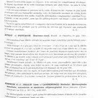 0173 - Page 121 - Analyses. Neurologie. Études spéciales. Dystrophies. Apert et Regnault (Félix). La dysostose acrocéphalique. A propos de l'étude du crâne d'un acrocéphalosyndactylie. Bulletins et mémoires de la Société médicale des hôpitaux de Paris... / Apert et Peytavin. Nanisme rénal. Société de pédiatrie... / Parhon (C.-J.), Ballif (Léon) et Lavrenenco (Nathalie). Microcéphalie familiale, acromicrie et syndrome adipeux-génital. Revue française d'endocrinologie...