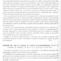 0188 - Page 136 - Analyses. Psychiatrie. Études générales. Sémiologie. Rojas (Nerio). Situation légale des paralytiques traités par la malariathérapie. Annales médico-psychologiques... / Claude (H.). Sur la création de centres de malariathérapie. Bulletin de l'Académie de médecine...