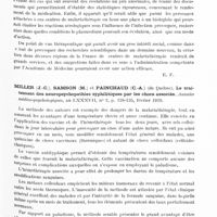 0189 - Page 137 - Analyses. Psychiatrie. Études générales. Sémiologie. Claude (H.). Sur la création de centres de malariathérapie. Bulletin de l'Académie de médecine... / Miller (J.-C.), Samson (M.) et Painchaud (C.-A.)... Le traitement des neuropsychopathies syphilitiques par les chocs associés. Annales médico-psychologiques...