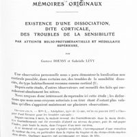 0197 - Page 145 - Mémoires originaux. Existence d'une dissociation, dite corticale, des troubles de la sensibilité par atteinte bulbo-protubérantielle et médullaire supérieure, par Gustave Roussy et Gabrielle Lévy