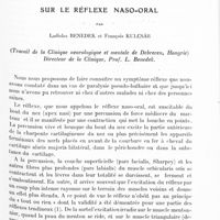 0215 - Page 163 - Mémoires originaux. Sur le réflexe naso-oral, par Ladislas Benedek et François Kulcsar. (Travail de la Clinique neurologique et mentale de Debrecen, Hongrie). Directeur de la clinique, Prof. L. Benedek