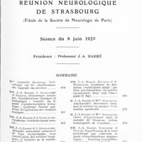 0511 - Page 459 - Réunion neurologique de Strasbourg (Filiale de la Société de neurologie de Paris). Séance du 8 juin 1929. Sommaire