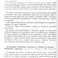 0524 - Page 472 - Réunion neurologique de Strasbourg (Filiale de la Société de neurologie de Paris). Séance du 8 juin 1929. Syndrome de dilatation ventriculation subaiguë ; petites néo-formations en nombre considérable dans tout l'encéphale, par MM. J.-A. Barré, Hecker et E. Woringer / Arachnoïdite disséminée simulant la sclérose en plaques. Vérification opératoire, par M. J.-A. Barré et Mlle Andlauer