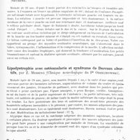0717 - Page 663 - Société de neurologie de Varsovie. Séance du 6 décembre 1929. Tumeur de la base du crâne (probablement méningiome), par M. Orlinski (Service des maladies nerveuses à l'Hôpital Czyste. Méd. chef E. Flatau) / Myosite ossifiante circonscrite dans un cas de spondylite tuberculeuse avec compression de la moelle, par Mme Szpilman-Neuding / Lipodystrophie avec ostéomalacie et syndrome de Dercum abortifs, par Z. Messing (Clinique neurologique du Pr Orzechowski) / Syringomyélie à l'âge enfantin, par M. A. Krakowski (Service neurologique du Dr Bregman)