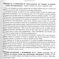 0901 - Page 847 - Analyses. Psychiatrie. Études générales. Targowla. La phase présymptomatique de la paralysie générale. IVe Congrès des dermatologistes et syphiligraphes de langue française... / Thérapeutique. Leriche (R.) et Fontaine (R.). Deux nouveaux cas d'angine de poitrine traités chirurgicalement. Archives maladies du coeur... / Laignel-Lavastine et Koressions (N.-T.). Quatre nouveaux cas de sclérose en plaques traités par sérothérapie hémolytique. Bulletins et mémoires de la Société médicale des hôpitaux de Paris...