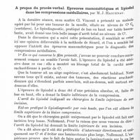 1250 - Page 1196 - Société de neurologie de Paris. Séance du 22 mai 1930. Xe Congrès belge de neurologie et de psychiatrie / A propos du procés-verbal. Epreuves manométriques et lipiodol dans les compressions médullaires, par M. J. Haguenau