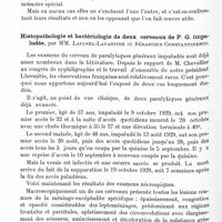 1252 - Page 1198 - Société de neurologie de Paris. Séance du 22 mai 1930. A propos du procés-verbal. Epreuves manométriques et lipiodol dans les compressions médullaires, par M. J. Haguenau / Histopathologie et bactériologie de deux cerveaux de P. G. impaludés, par MM. Laignel-Lavastine et Sébastien Constantinesco