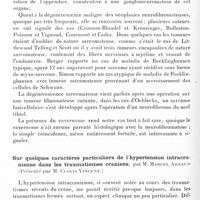 0145 - Page 82 - Société de neurologie de Paris. Séance du 8 janvier 1931. Un cas de maladie de Recklinghausen. Ulcères gastriques. Cavernome du foie, par MM. B. Conos et S. Archélaos... / Sur quelques caractères particuliers de l'hypertension intracrânienne dans les traumatismes crâniens, par M. Marcel Arnaud (Présenté par M. Clovis Vincent)