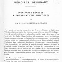 0316 - Page 253 - Mémoires originaux. Méningite séreuse à localisations multiples, par MM. H. Claude, Velter et de Martel