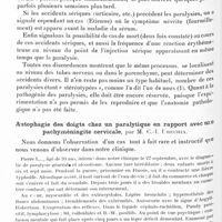 0413 - Page 350 - Société de neurologie de Paris. Séance du 5 mars 1931. Paralysies postsérothérapiques et maladie du sérum, par MM. Lhermitte et Hagueneau / Autophagie des doigts chez un paralytique en rapport avec une pachyméningite cervicale, par M. C.-I. Urechia