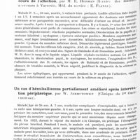 0437 - Page 374 - Société de neurologie de Varsovie. Séance du 17 janvier 1931. Deux cas opérés de tumeur cérébrale aux confins du lobe occipital et pariétal, par MM. Bregman, Solowiejczyk Goldstein (Service du Dr Bregman) / Cas de sclérose en plaques avec accès épileptiques survenant au cours de l'affection, par M. E. Herman (Service des maladies nerveuses à Varsovie. Méd. du service :E. Flatau) / Un cas d'hémiballismus partiellement amélioré après intervention périphérique, par W. Jermutowicz (Clinique du Pr Orzechowski)