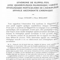 0499 - Page 436 - Mémoire original. Syndrome de Klippel-Feil avec quadriplégies pasmodique. Variété étiologique particulière de l'hémiplégie spinale ascendante chronique, par Georges Guillain et Pierre Mollaret