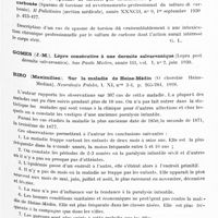 0590 - Page 527 - Analyses. Neurologie. Études générales. Bibliographie. Infections et intoxications. Babonneix (L.). Hérédo-syphilis avec chorée, goitre, otite interne scléreuse. Gazette des hôpitaux... / Quarelli (G.). Spasme de torsion par intoxication professionnelle sulfocarbonée (Spasmo di torsione ed avvelenamento professionnal da solfuro di carbonio). Il Policlinico... / Biro (Maximilien). Sur la maladie de Heine-Médin (O Chorobie Heine-Medina). Neurologia Polska...