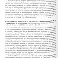 0597 - Page 534 - Analyses. Neurologie. Études générales. Bibliographie. Dystrophies. Rathery (F.) et Sigwald. Lipodystrophie localisée insulinique. Bull. et mém. de la Société médicale des hôpitaux de Paris... / Marinesco (G.). Sager (O.) et Krindler (A.). Contribution à l'étude de la pathogénie de la myasthénie (Zur pathogenese der myasthenie). Zeitschrift für klinische Medizin...