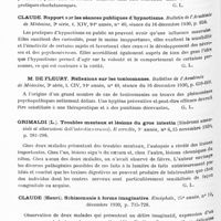 0611 - Page 548 - Analyses. Psychiatrie. Études générales. Pascal (E.). La question de l'hypnotisme, édit. Terrier frères, Etampes, 1930... / Claude. Rapport sur les séances publiques d''hypnotisme. Bulletin de l'Académie de médecine... / M. de Fleury. Réflexions sur les toxicomanes. Bulletins de l'Académie de médecine... / Grimaldi (L.). Troubles mentaux et lésions du gros intestin (Sindromi amenziali el alterazioni dell'intestino crasso). Il cervello... / Claude (Henri). Schizomanie à forme imaginative. Encéphale...