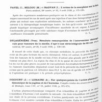 0621 - Page 558 - Analyses. Psychiatrie. Études générales. Viktora (M.-K.). A propos de la statistique dans la paralysie générale. Revue neurologique tchèque... / Thérapeutique. Pavel (I.), Milcou (M.) et Radvan (I.). L'action de la morphine sur le foie. Paris médical... / Delagénière (Yves). Résultats remarquables de l'intervention chirurgicale pour tumerus de la moelle, d'après une série intégrale de 60 cas. Paris médical... / Decourt (J.) et Lemaire (A.). Sur quelques points de l'action pharmaco-dynamique de la yagéine et de l'harmine. Comptes rendus des séances de la Société de biologie... / Paulian (Demètre-Em.). La malariathérapie dans les affections syphilitique du système nerveux. Archives dermato-syphiligraphiques...