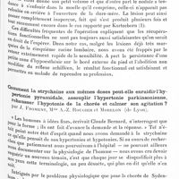 0680 - Page 617 - Société de neurologie de Paris. Séance du 7 mai 1931. Sur un cas de compression de la queue de cheval, d'origine traumatique, par un nodule fibro-cartilagineux du disque intervertébral. Opération. Guérison, par MM. O. Crouzon, D. Petit-Dutaillis et J. Christophe / Comment la strychnine aux mêmes doses peut-elle enraidir l'hypertonie pyramidale, assouplir l'hypertonie parkinsonienne, rehausser l'hypotonie de la chorée et calmer son agitation ? par J. Froment, Mlle A.-Z. Rougier et Morelon...