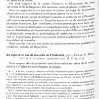0701 - Page 638 - Société de neurologie de Paris. Séance du 7 mai 1931. Au sujet d'une étiologie possible du syndrome maladie de Depuytren, par MM. B. Pommé, G. Tricault, J. Lubineau (présentés par M. Guillain) / Au sujet d'un cas de maladie de Friedreich, par B. Pommé, G. Hugonot et J. Lubineau (présentés par M. Guillain)