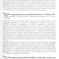 0722 - Page 659 - Société de neurologie de Varsovie. Séance du 21 février 1931. Un cas de spasme de torsion à début brusque (service du Dr Bregman, à l'Hôpital Czyzte-Varsovie), par M. G. Krukowski / Dystrophie pluriglandulaire neurofibromateuse et tumeur cérébrale, par MM. J. Grabacz et E. Obstaender (Clinique du Pr Ozzechowski) / Cas de méningite séreuse tuberculosigène récidivante, traitée par l'opération et la radiothérapie (du service des maladies nerveuses méd. de service : E. Flatau), par MM. E. Herman et L. Goldbaum
