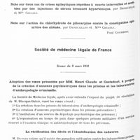 0727 - Page 664 - Sociétés. Société médico-psychologique. Séance du 29 mars 1931. Un cas de rire incoercible, par MM. Rodiet et Coudère / Société de médecine légale de France. Séance du 9 mars 1931. Adoption des voeux présentés par MM. Henri Claude et Costedoat, à propos de la création d'annexes psychiatriques dans les prisons et les laboratoires d'anthropologie criminelle / La vérification des décès et l'identification des cadavres