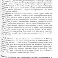 0810 - Page 747 - Société de neurologie de Paris. Séance du 4 juin 1931. A propos du procès verbal. Action variable de la picrotoxine sur certaines hypertonies, par MM. J.-A. Chavany et F. Thiébaut / Spasme de torsion avec contracture athétoïde intentionnelle et crises douloureuses du bras gauche chez une tabétique, par M. Gustave Roussy, Mlle Gabrielle Lévy et M. A. Clary