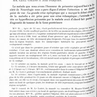 0821 - Page 758 - Société de neurologie de Paris. Séance du 4 juin 1931. Tumeur du lobe frontale gauche. Des erreurs de localisation que peuvent entraîner certaines attitudes anormales de la tête, par MM. Clovis Vincent et Jean Darquier
