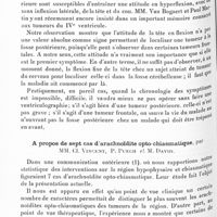 0823 - Page 760 - Société de neurologie de Paris. Séance du 4 juin 1931. Tumeur du lobe frontale gauche. Des erreurs de localisation que peuvent entraîner certaines attitudes anormales de la tête, par MM. Clovis Vincent et Jean Darquier / A propos de sept cas d'arachnoïdite opto-chiasmatique, par MM. Cl. Vincent, P. Puech et M. David