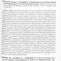 0976 - Page 913 - Analyses. Thérapeutique. Remy (A.). Sérothérapie de la paralysie infantile. Revue médicale de l'Est... / Guillain (Georges) et De Seze (S.). Considérations sur l'évolution clinique et la thérapeutique d'un cas de tétanos grave guéri. Bulletins et mémoires de la Société médicale des hôpitaux de Paris... / Pagniez (Ph.), Plichet (A.) et Bompard (E.). Trois cas de tétanos traités par injection intrarachidienne de sérum sous chloroformisation (méthode de Dufour). Bulletins et mémoires de la Société médicale des hôpitaux de Paris...