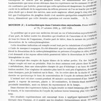0979 - Page 916 - Analyses. Thérapeutique. Daniélopolu (D.). L'état actuel du traitement chirurgical de l'angine de poitrine ; résultats du 28 cas traités par la méthode de la suppression du réflexe presseur. Presse médicale... / Mouzon (J.). L'actinothérapie dans l'intoxication oxycarbonée. Presse médicale...