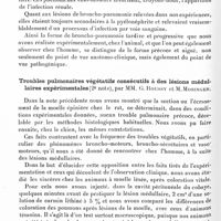 0130 - Page 72 - Société de neurologie de Paris. Séance du 14 janvier 1932. Présentations et communications. A propos des lésions pulmonaires infectieuses consécutives à la section médullaire expérimentale chez le rat. Leurs rapports avec la pyélonéphrite (1re note), par G. Roussy et Mosinger / Troubles pulmonaires végétatifs consécutifs à des lésions médullaires expérimentales (2e note), par MM. G. Roussy et M. Mosinger