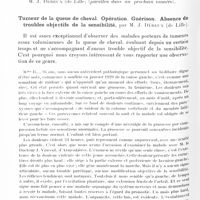 0320 - Page 262 - Société de neurologie de Paris. Séance du 4 février 1932. Le syndrome infundibulaire dans la syphilis acquise et héréditaire. Trois observations nouvelles, par MM. J. Lhermitte, N. Kyriaco et J.-O. Trelles / Syndrome infundibulaire syphilitique au cours d'un tabes, par M. J. Dereux... / Tumeur de la queue de cheval. Opération. Guérison. Absence de troubles objectifs de la sensibilité, par M. J. Déreux...