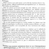 0535 - Page 477 - Société de neurologie de Paris. Séance du 3 mars 1932. Bégaiement et réflexes conditionnels, par G. Marinesco, O. Sager et A. Kreindler / Troubles vaso-moteurs unilatéraux dans un cas d'hémiparkinson postencéphalitique, par MM. Tinel, Eck et Schiff