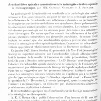 0574 - Page 516 - Société de neurologie de Paris. Séance du 3 mars 1932. Un cas d'atrophie cérébelleuse progressive. Le phénomène de l'hypertonie statique contrastant avec l'hypotonie du décubitus, par MM. J. Lhermitte et J. de Massary / Arachnoïdites spinales consécutives à la méningite cérébro-spinale à méningocoque, par MM. Georges Guillain et J. Sigwald