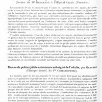 0798 - Page 740 - Société de neurologie de Varsovie. Séance du 18 décembre 1931. Sclérose en plaques avec adhérences radiculaires, myokymies et myoclonies radiculaires, par S.-W. Kuligowski (Clinique du Pr Orzechowski) / Sur un cas de dystrophie myotonique, par MM. Bregman et Potok (Service du Dr Bregmann à l'hôpital Czyste)... / Un cas de poliomyélite antérieure subaiguë de l'adutle, par Grabarz (Clinique neurol. du Pr Orzechoswski)