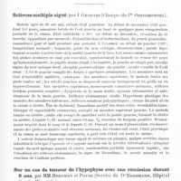 0801 - Page 743 - Société de neurologie de Varsovie. Séance du 18 décembre 1931. Dyssynergie cérébelleuse myoclonique familiale, par St. Lesniowski (Clinique du Pr Orzechowski) / Séance du 21 janvier 1932. Sclérose multiple aiguë, par J. Grabarz (Clinique du Pr Orzechowski) / Sur un cas de tumeur de l'hypophyse avec une rémission durant 8 ans, par MM. Bregman et Potok (Service du Dr Brégmann, hôpital Czyste (Varsovie))